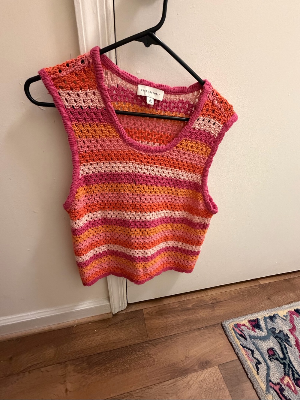Free Assembly Pink & Orange Striped Crochet Tank